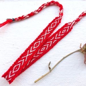 Red & White Boho Woven Wool Bracelet